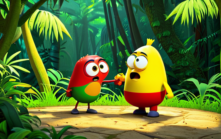 **
"Two cartoon characters, one yellow and one red, fully clothed, are playfully fighting over food in a lush green jungle setting. Safe for work, appropriate content, perfect anatomy, natural proportions, family-friendly animation style, vibrant colors, high-quality render. The characters have expressive faces and are drawn in a simple, appealing style, reminiscent of popular Bengali cartoons. Modest clothing. Professional."
**