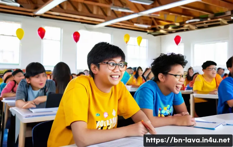 라바 팬들을 위한 커뮤니티 이벤트 - **Prompt:** A vibrant, bustling scene at a "Larva Quiz Challenge" event. Diverse group of young adul...
